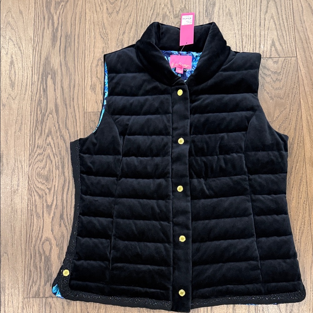 NWT Lilly Pulitizer Black Velvet Puffer Vest